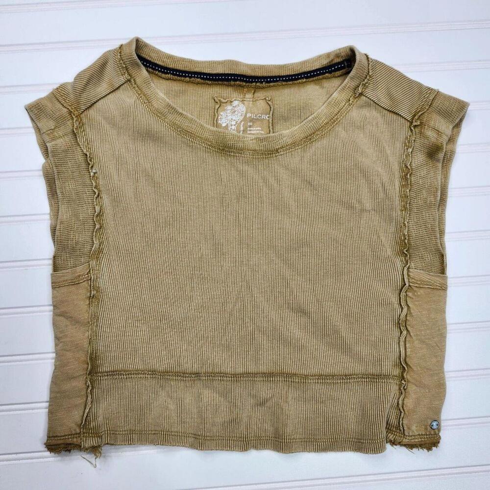 Pilcro Top Womens‎ Boxy Cropped Mustard Gold Knit 100% Cotton Sleeveless XSmall
